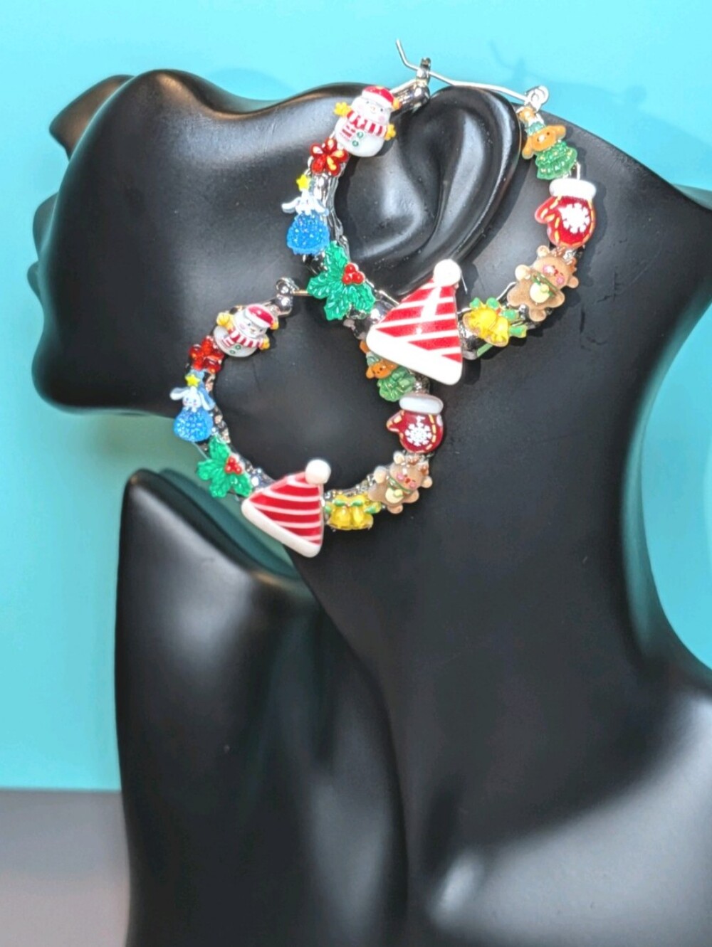 Hand Crafted Festive Red & Multicolor Holiday Hoop Earrings For Women And Girls